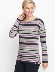 Mixed Stripe Button Detail Pullover