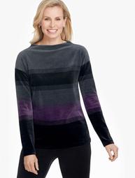 Luxe Velour Mockneck Stripe Pullover