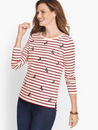 Embroidered Holly Stripe Tee