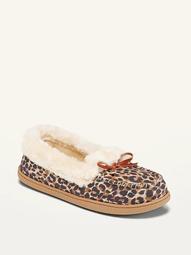 Water-Repellent Faux-Fur-Lined Moccasin Slippers for Women