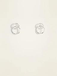 Silver-Toned Interlocking Circle Stud Earrings for Women