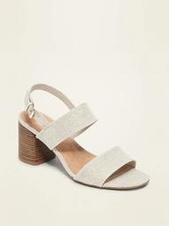 Metallic-Textile Slingback Block-Heel Sandals for Women