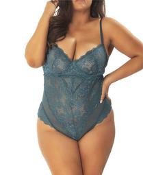 Women's Plus Size Unlined Lace Teddy with Underwire