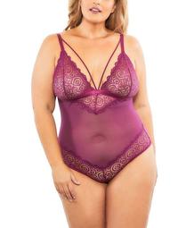 Women's Plus Size Strappy Lace Triangle Top Teddy