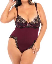 Women's Plus Size Viscose Jersey and Eyelash Lace Molded Shelf Cup Teddy