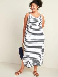 Waist-Defined Striped Jersey Plus-Size Cami Maxi Dress