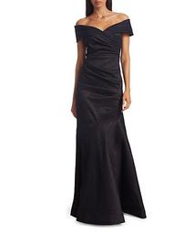 Stretch Metallic Off-the-Shoulder Gown