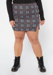 Plus Black Plaid Thigh Slit Mini Skirt