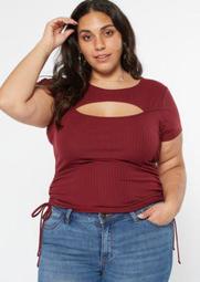 Plus Burgundy Ruched Side Cutout Tee