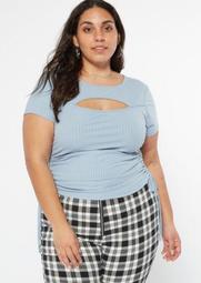 Plus Blue Ruched Side Cutout Tee