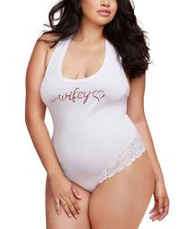 Women's Plus Size Soft Spandex Jersey Wifey Bodysuit with Thong Back