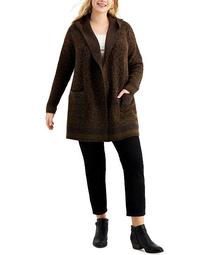 Plus Size Printed Hooded Open-Front Sweater, Created for Macy's