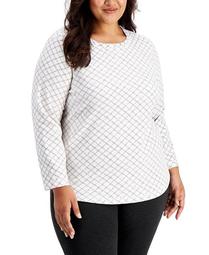 Plus Size Printed Fleece Top, Created for Macy's