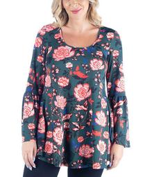 Women's Plus Size Floral Print Flared Tunic Top