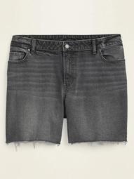 Mid-Rise Gray-Wash Plus-Size Cut-Off Jean Shorts -- 7-inch inseam