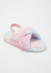 Cotton Candy Fuzzy Crisscross Band Slingback Slippers