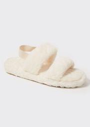 Ivory Faux Fur Double Strap Slippers