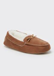 Camel Faux Fur Lined Moccasin Slippers