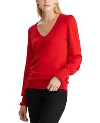Plus-Size Buttoned-Cuff Long-Sleeve Sweater
