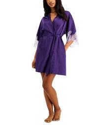 INC Lace-Trim Satin Wrap Robe, Created for Macy's