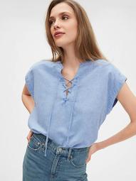 Lace Up Top in Linen-Cotton