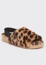 Cheetah Print Faux Fur Slingback Slippers
