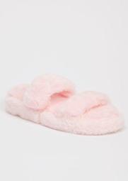 Pink Faux Fur Double Band Slide Slippers