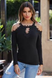 So Sexy™ Lace Cold-Shoulder Long-Sleeve Top