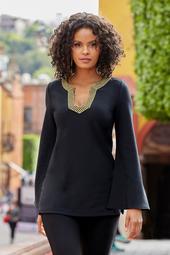 Beyond Travel™ Embroidered Neckline Tunic Top