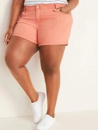 Mid-Rise Pop-Color Boyfriend Plus-Size Jean Shorts -- 5-inch inseam