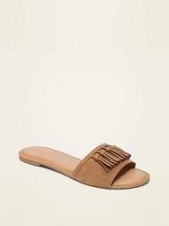 Faux-Suede Multi-Tassel Slide Sandals for Women