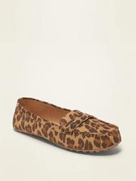 Leopard-Print Faux-Suede Driving Moccasins for Women