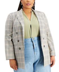Trendy Plus Size Plaid Open-Front Blazer, Created for Macy's