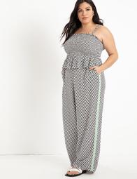 Printed Wide Leg Pant with Side Stripe