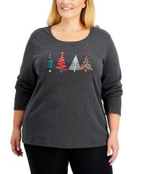 Plus Size Embellished Holiday-Graphic Top, Created for Macy's