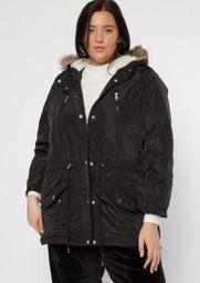 Plus Black Faux Fur Hooded Puffer Jacket