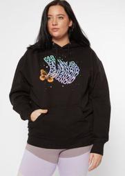 Plus Black Wavy Paranoid Butterfly Graphic Hoodie
