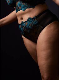 Black Mesh & Teal Embroidered Hipster Panty