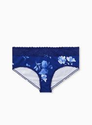Navy Floral Wide Lace Cotton Cheeky Panty