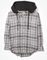 AE Oversized Plaid Hooded Flannel Shirt