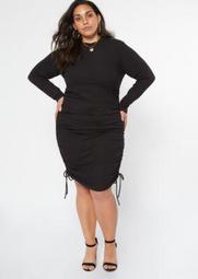 Plus Black Corset Ruched Ribbed Knit Dress