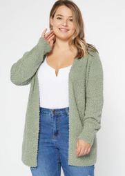 Plus Olive Boucle Open Front Cardigan