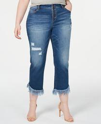INC Plus Size Fringe-Hem Cropped Jeans, Created for Macy's
