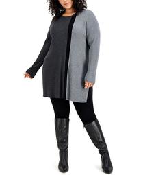 Plus Size Colorblocked Ribbed Tunic Top, Created for Macy's