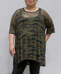Women's Plus Size Camouflage Mesh Dolman Top