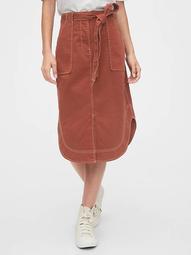 Khaki Shirttail Midi Skirt