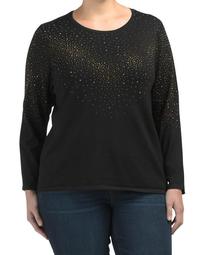 Plus Crew Neck Embellished Pullover Sweater