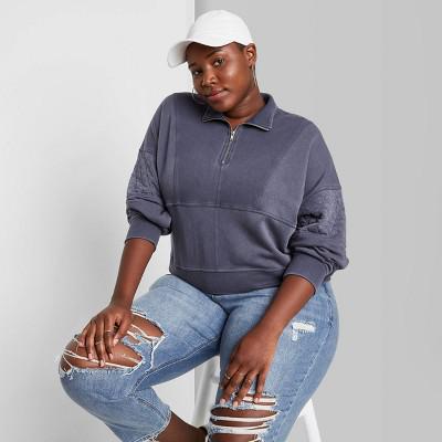 Wild Fable Women's Quarter Zip Quilted Sleeve Pullover - Wild Fable™