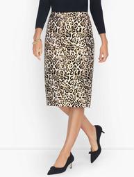 Jacquard Shimmer Leopard Print Pencil Skirt