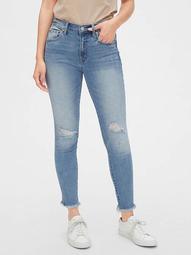 Mid Rise Distressed True Skinny Ankle Jeans